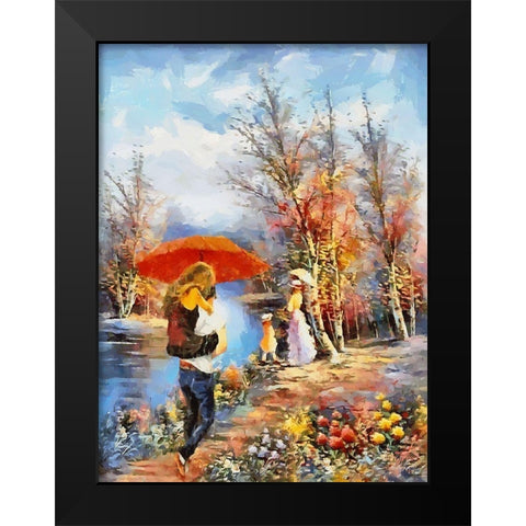 Romantic Coupple in Park II Black Modern Wood Framed Art Print by Medeiros, Celito