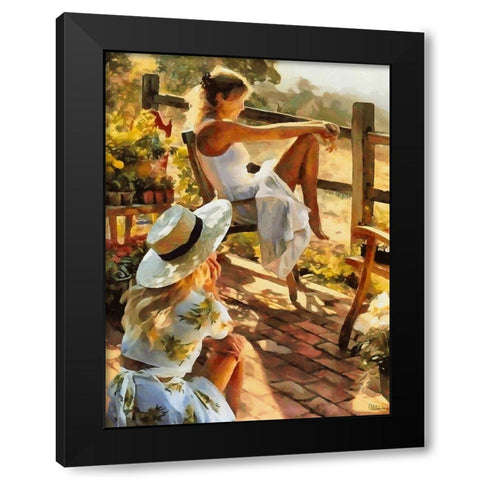 Sitting Girls Black Modern Wood Framed Art Print by Medeiros, Celito