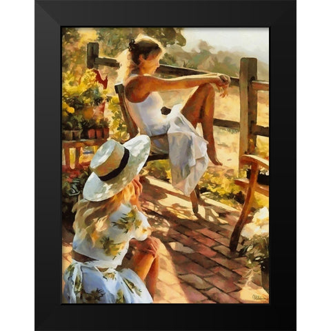 Sitting Girls Black Modern Wood Framed Art Print by Medeiros, Celito