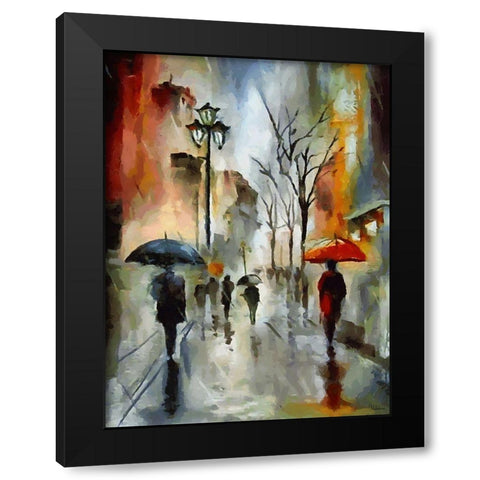 Rain in the City Black Modern Wood Framed Art Print with Double Matting by Medeiros, Celito