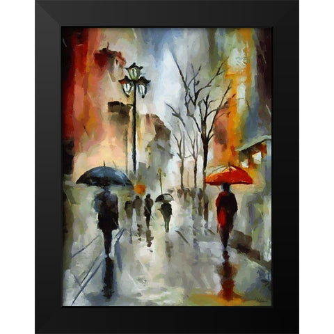 Rain in the City Black Modern Wood Framed Art Print by Medeiros, Celito