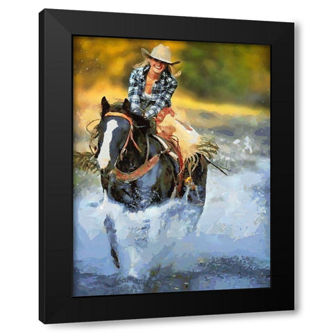 Horse Riding I Black Modern Wood Framed Art Print by Medeiros, Celito