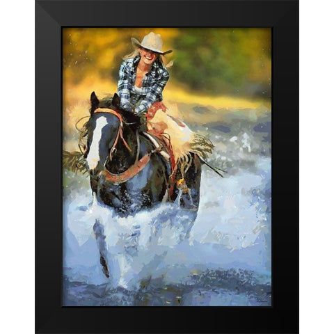 Horse Riding I Black Modern Wood Framed Art Print by Medeiros, Celito