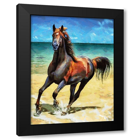 Horse on the Beach Black Modern Wood Framed Art Print by Medeiros, Celito