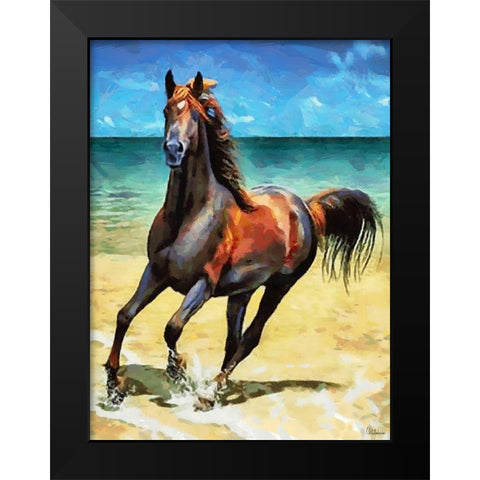 Horse on the Beach Black Modern Wood Framed Art Print by Medeiros, Celito