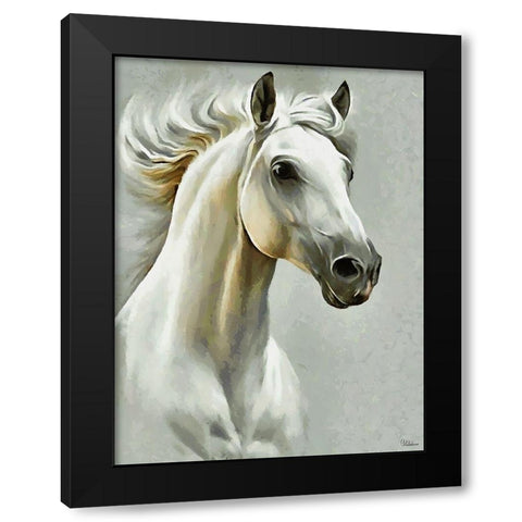 White Horse Black Modern Wood Framed Art Print by Medeiros, Celito