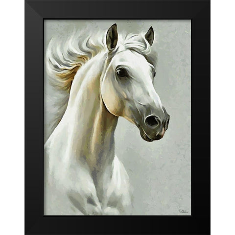 White Horse Black Modern Wood Framed Art Print by Medeiros, Celito