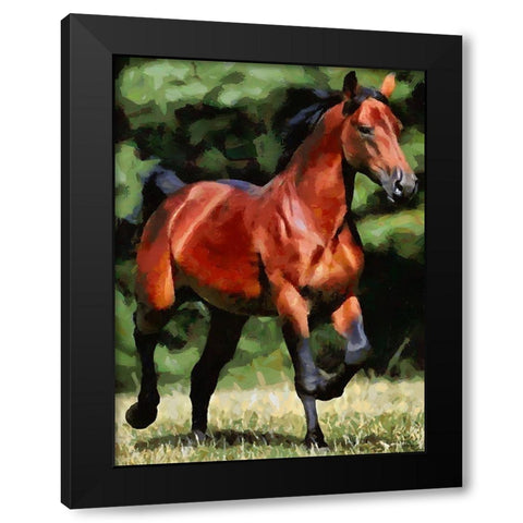 Running Brown Horse Black Modern Wood Framed Art Print with Double Matting by Medeiros, Celito