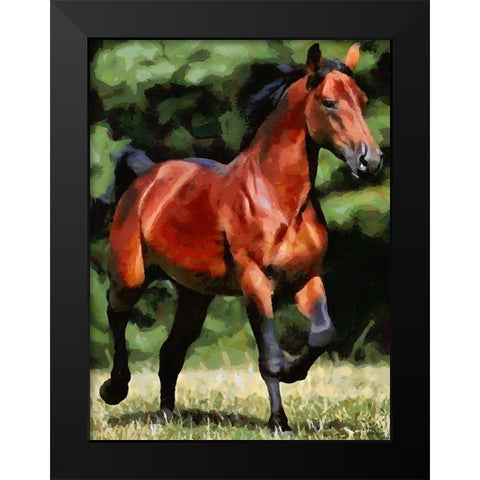 Running Brown Horse Black Modern Wood Framed Art Print by Medeiros, Celito
