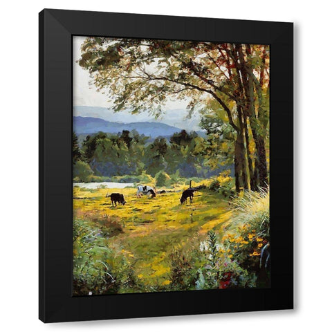 Cow on the Meadow Black Modern Wood Framed Art Print with Double Matting by Medeiros, Celito