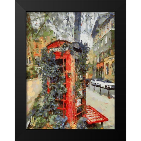 Old Telephone Box in London Black Modern Wood Framed Art Print by Medeiros, Celito
