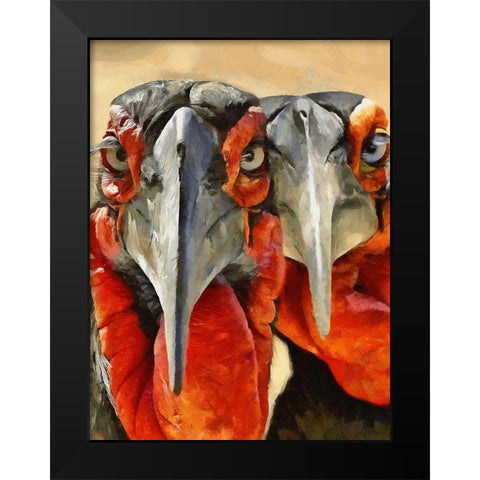 Two Red Turkey Black Modern Wood Framed Art Print by Medeiros, Celito