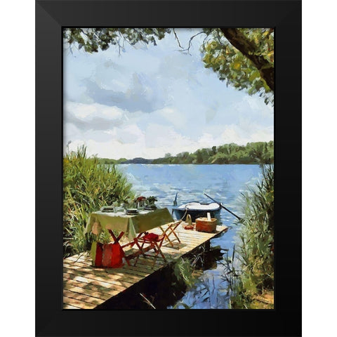 Afternoon Snack by the Lake Black Modern Wood Framed Art Print by Medeiros, Celito