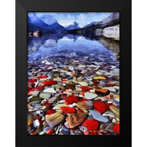 Pebbles by the Lake Black Modern Wood Framed Art Print by Medeiros, Celito