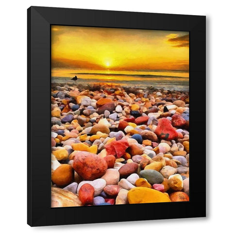 Pebbles by the Sea Black Modern Wood Framed Art Print by Medeiros, Celito