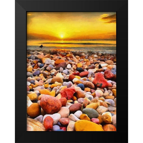Pebbles by the Sea Black Modern Wood Framed Art Print by Medeiros, Celito