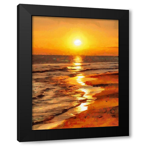 Sunset over the Beach Black Modern Wood Framed Art Print by Medeiros, Celito