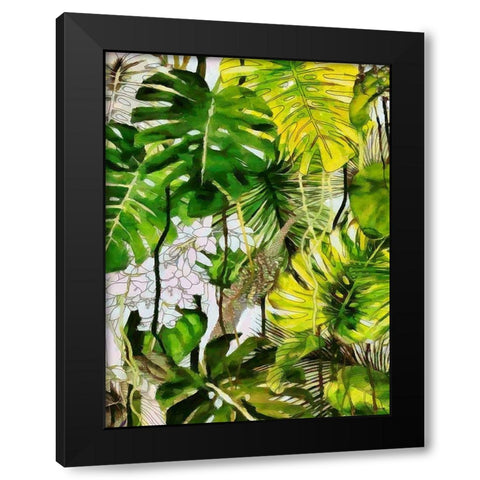 Tropical Leaves II Black Modern Wood Framed Art Print by Medeiros, Celito