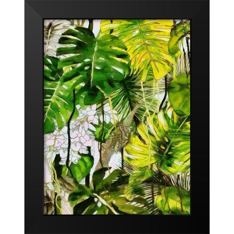 Tropical Leaves II Black Modern Wood Framed Art Print by Medeiros, Celito