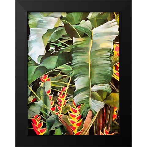 Tropical Leaves X Black Modern Wood Framed Art Print by Medeiros, Celito