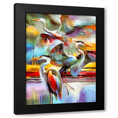 Fly Flamingo I Black Modern Wood Framed Art Print by Medeiros, Celito