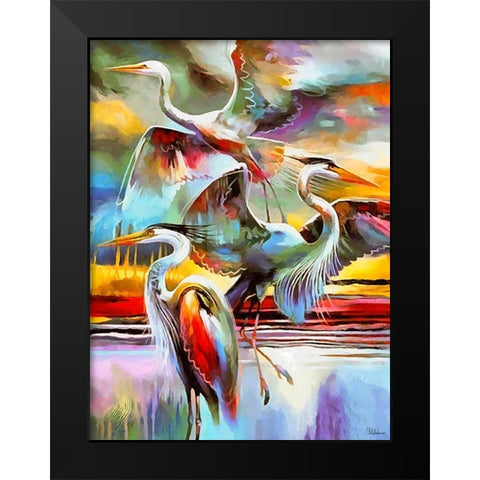Fly Flamingo I Black Modern Wood Framed Art Print by Medeiros, Celito