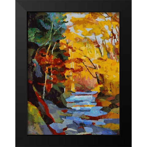 Stream in Autumn Black Modern Wood Framed Art Print by Medeiros, Celito