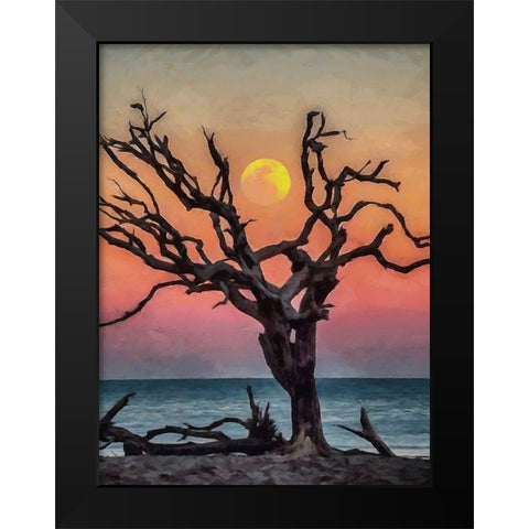 Dry Tree on the Beach Black Modern Wood Framed Art Print by Medeiros, Celito