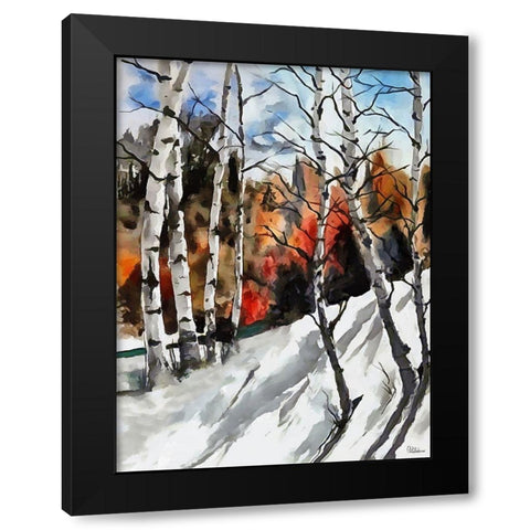 Birches in Snow Black Modern Wood Framed Art Print by Medeiros, Celito