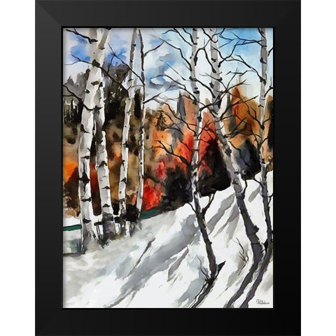Birches in Snow Black Modern Wood Framed Art Print by Medeiros, Celito