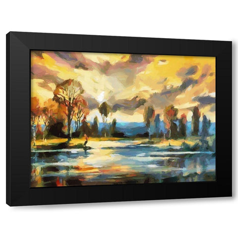 Sunset over the Lake Black Modern Wood Framed Art Print by Medeiros, Celito