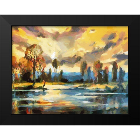 Sunset over the Lake Black Modern Wood Framed Art Print by Medeiros, Celito
