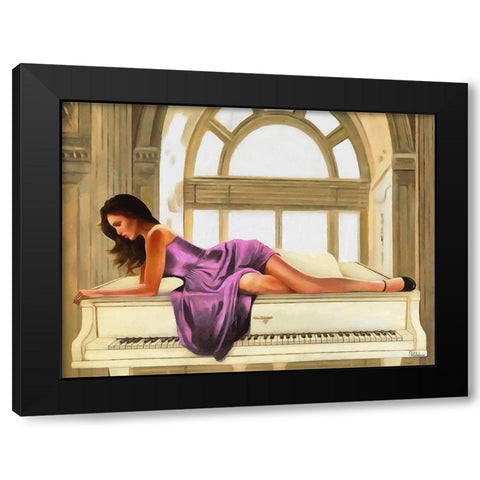 Girl Lying on the Piano Black Modern Wood Framed Art Print by Medeiros, Celito