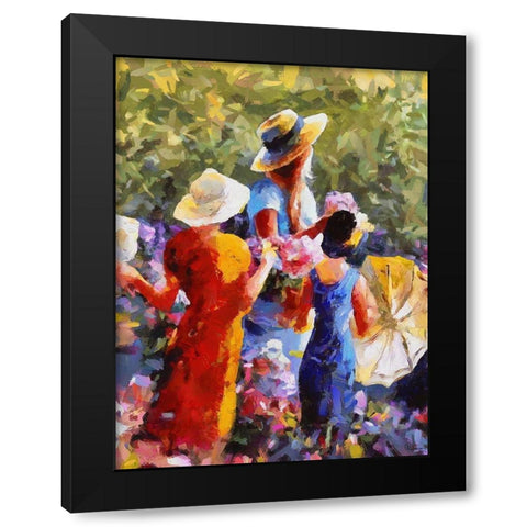 Three Girls with Umbrella Black Modern Wood Framed Art Print by Medeiros, Celito
