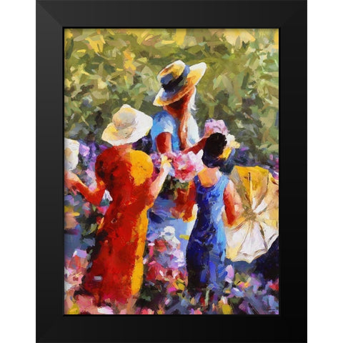Three Girls with Umbrella Black Modern Wood Framed Art Print by Medeiros, Celito