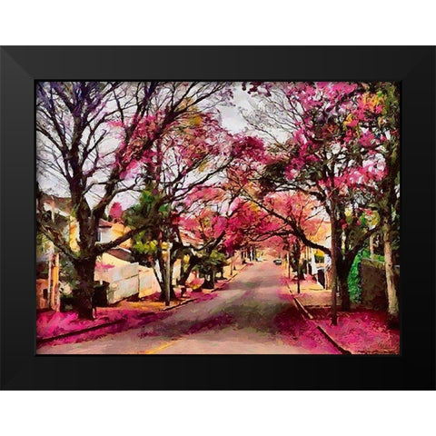 Street with Magnolia Trees Black Modern Wood Framed Art Print by Medeiros, Celito