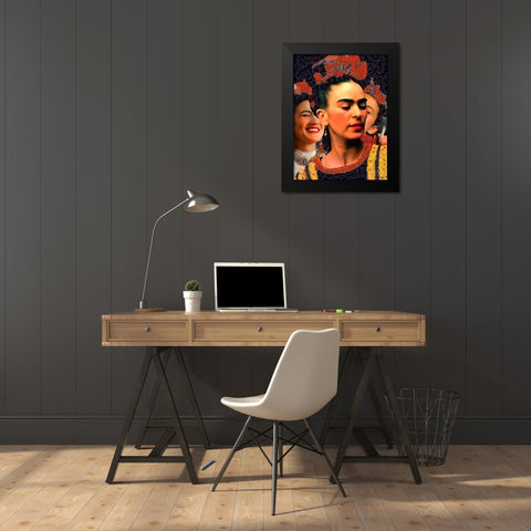 Frida Kahlo Variation I Black Modern Wood Framed Art Print by Medeiros, Celito