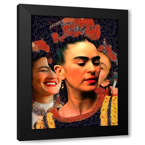 Frida Kahlo Variation I Black Modern Wood Framed Art Print with Double Matting by Medeiros, Celito