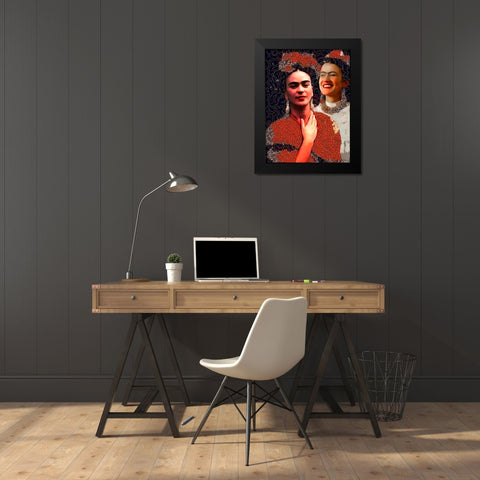 Frida Kahlo Variation II Black Modern Wood Framed Art Print by Medeiros, Celito