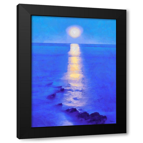 Full Moon over the Sea Black Modern Wood Framed Art Print by Medeiros, Celito