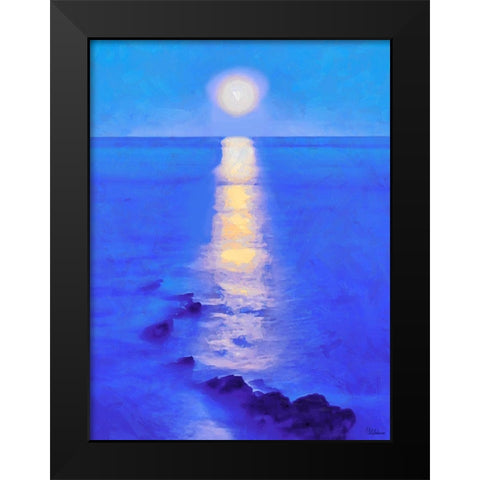 Full Moon over the Sea Black Modern Wood Framed Art Print by Medeiros, Celito