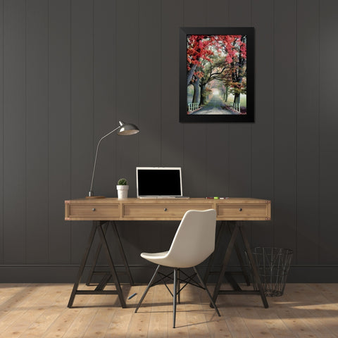 Tree with red Leaves Black Modern Wood Framed Art Print by Medeiros, Celito