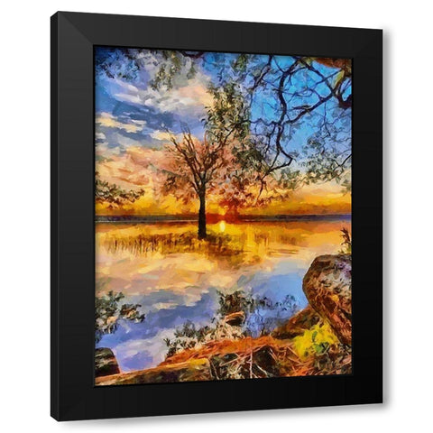 Tree in the Lake Black Modern Wood Framed Art Print with Double Matting by Medeiros, Celito