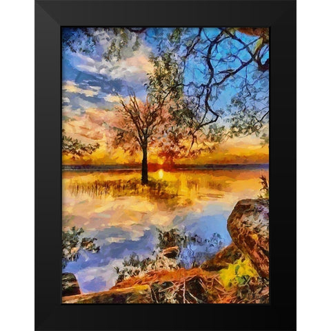 Tree in the Lake Black Modern Wood Framed Art Print by Medeiros, Celito