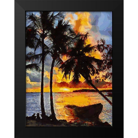 Boat under Palms Black Modern Wood Framed Art Print by Medeiros, Celito