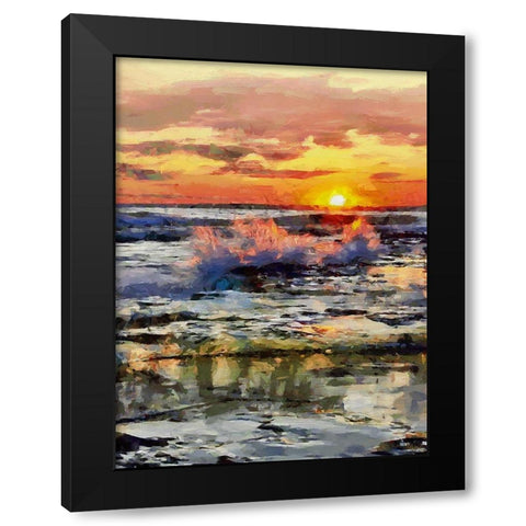 Waves under Sunset Black Modern Wood Framed Art Print by Medeiros, Celito