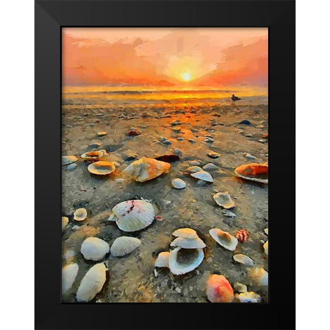 Shells on the Beach Black Modern Wood Framed Art Print by Medeiros, Celito