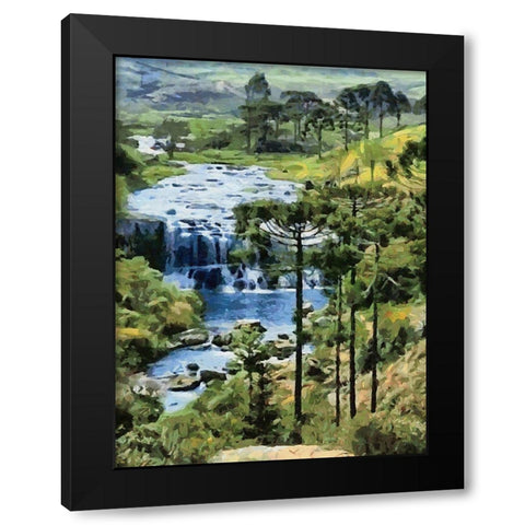 Nice Watterfall Black Modern Wood Framed Art Print with Double Matting by Medeiros, Celito