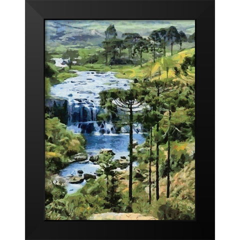 Nice Watterfall Black Modern Wood Framed Art Print by Medeiros, Celito