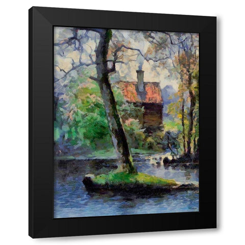 House near the Lake Black Modern Wood Framed Art Print by Medeiros, Celito